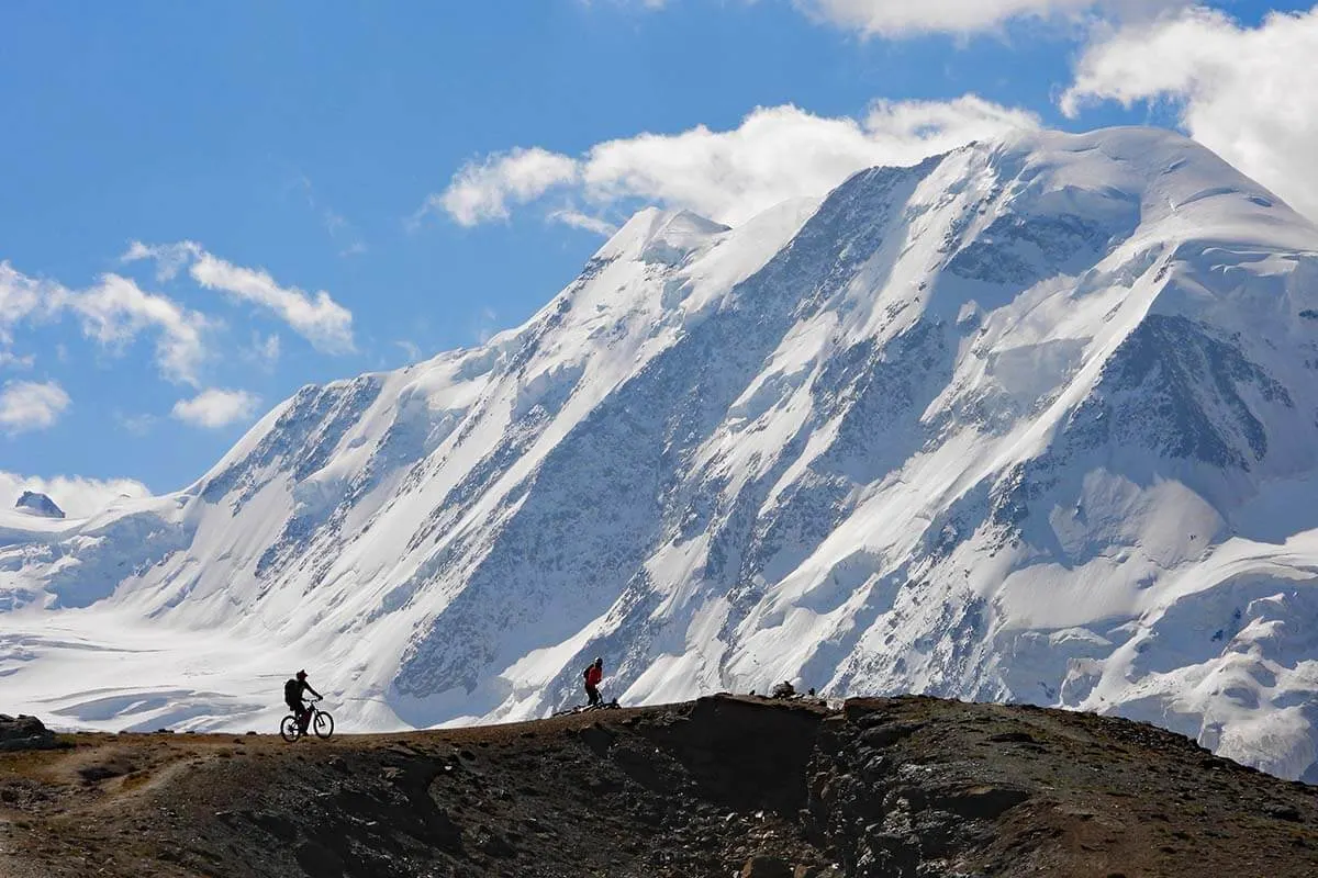 Mountain bikers and majestic scenery near Gornergrat in Switzerland