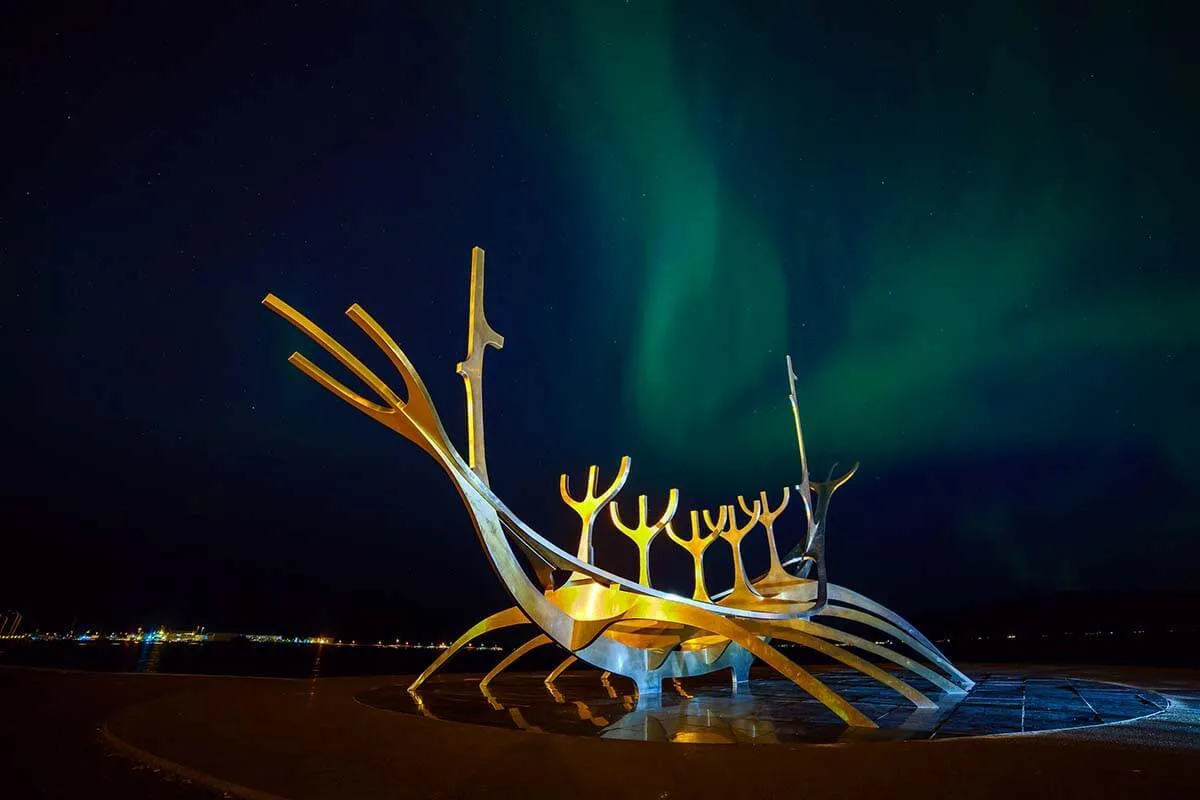 Northern Lights at Sun Voyager in Reykjavik