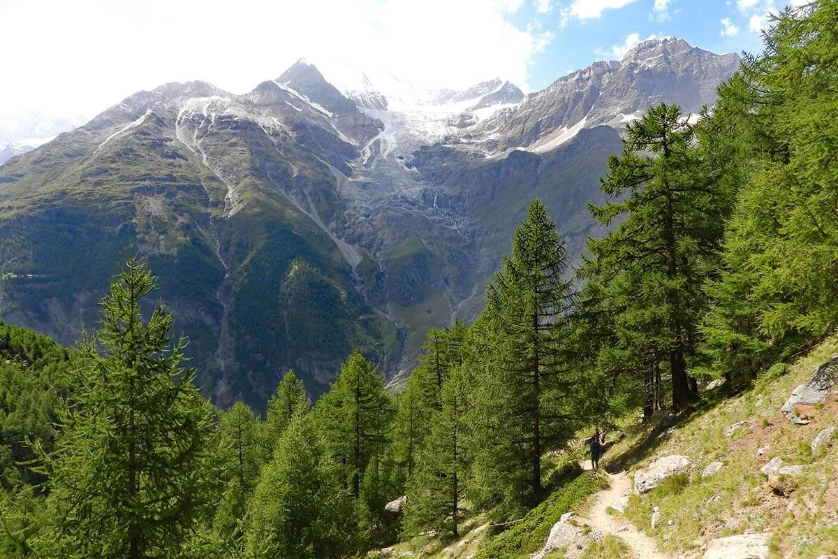 Randa suspension bridge hike near Zermatt in Switzerland