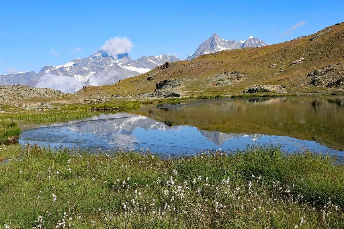 Riffelsee lake with mountain reflections