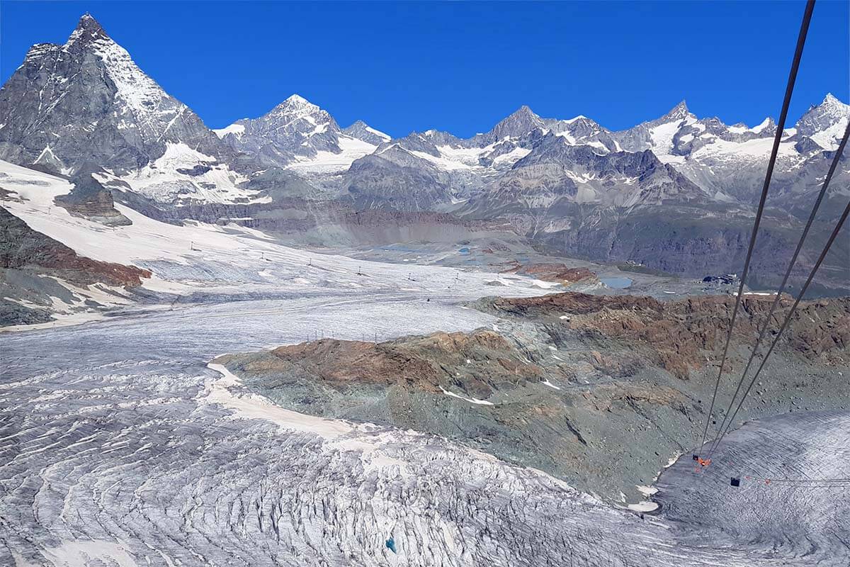 Theodul Glacier and the Matterhorn seen from Crystal Ride to Matterhorn Glacier Paradise