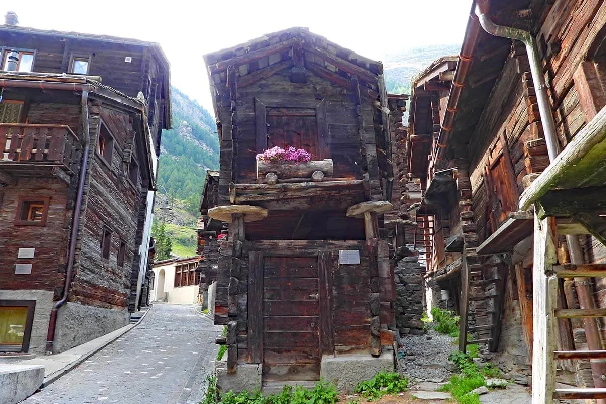 Traditional old houses in Hinterdorf, the Old Village of Zermatt