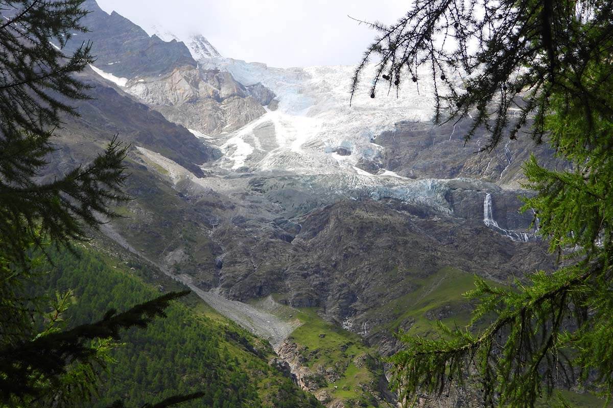 View on a glacier from the Randa suspension bridge hike