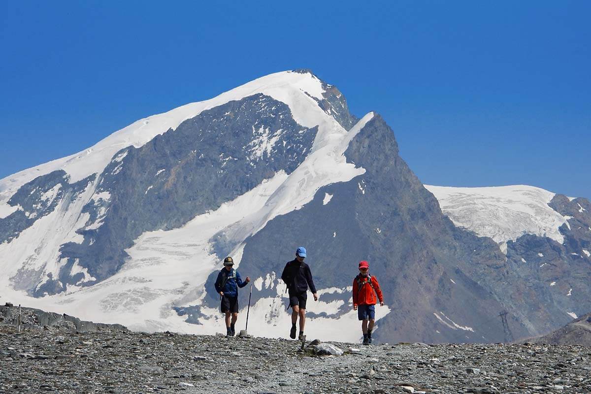 Views along the Matterhorn Glacier Trail in the direction of Monte Rosa Massif