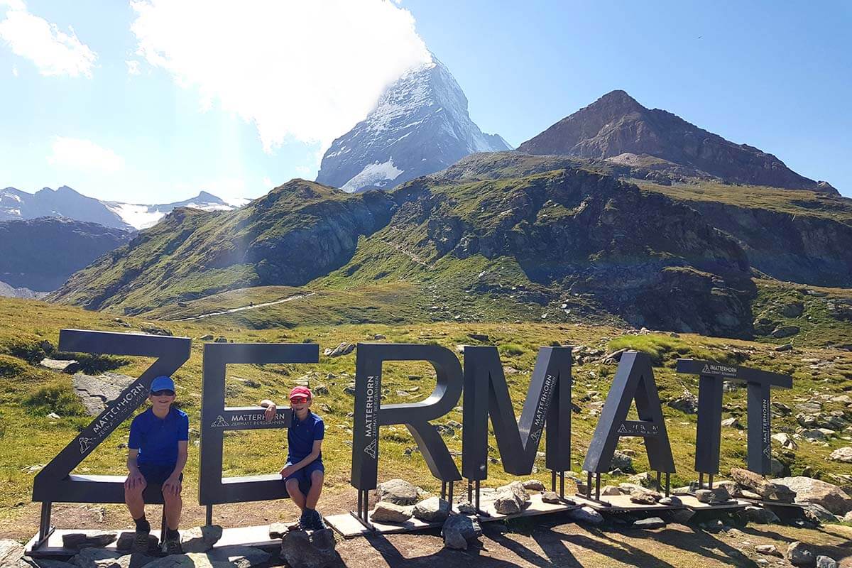 ZERMATT letters and the Matterhorn at Schwarzsee in Zermatt Switzerland