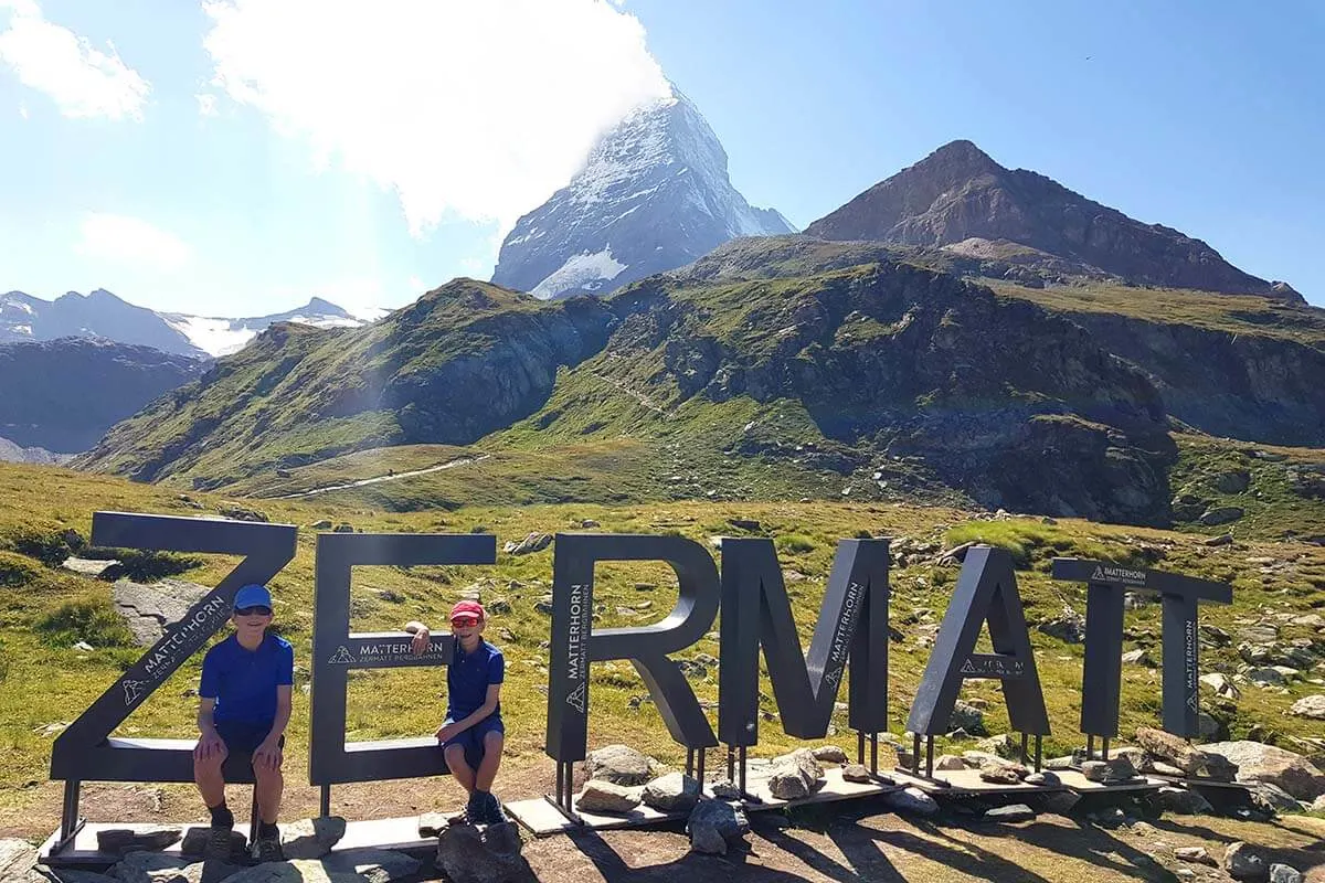 ZERMATT letters and the Matterhorn at Schwarzsee in Zermatt Switzerland