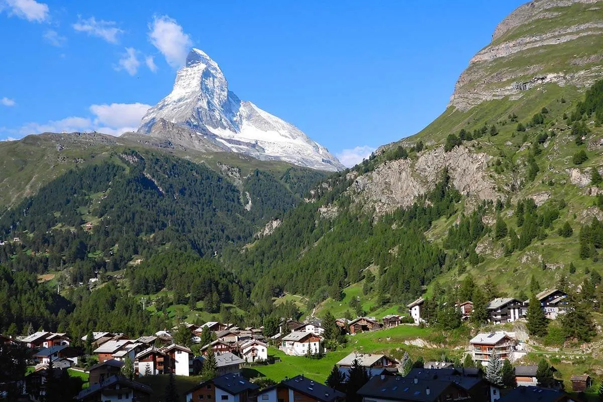 Zermatt town and Matterhorn as seen from Gornergrat train