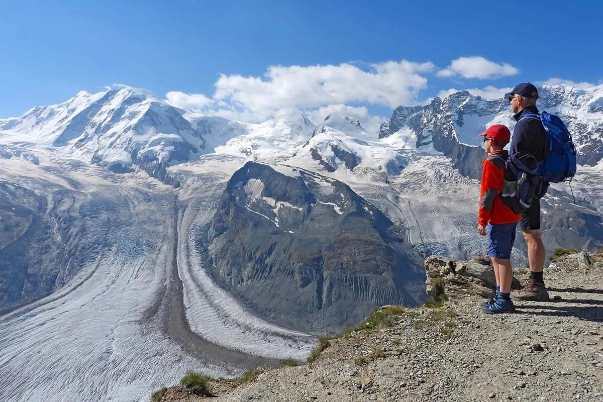 Admiring the view of the Gorner Glacier at Gornergrat Switzerland