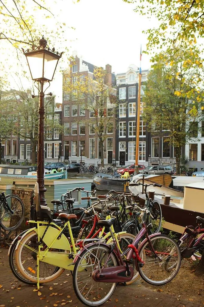 Amsterdam canals and bikes in the fall