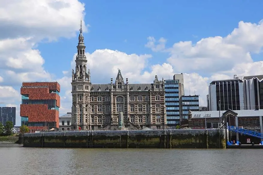 Antwerp city seen from the boat on Scheldt River