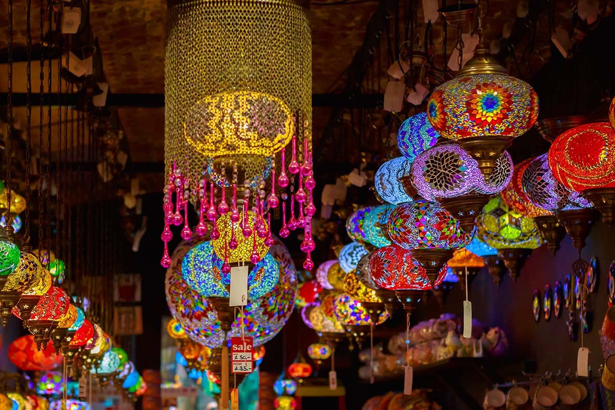 Colorful lamps for sale at Camden Market in London