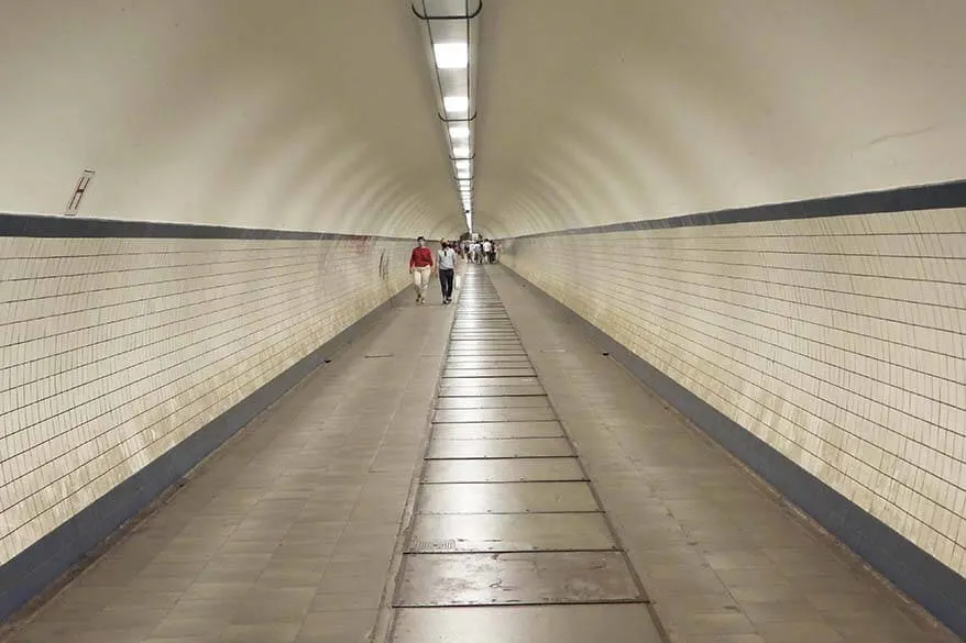 Fun things to do in Antwerp with kids - pedestrian St Anna Tunnel