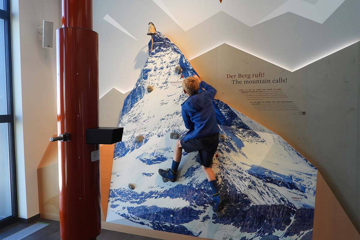 Gornergrat with kids - climbing the Matterhorn wall at the Zooom the Matterhorn experience