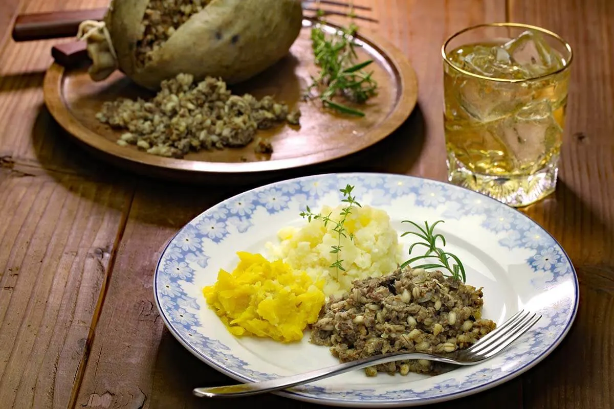 Haggis, neeps and tatties traditional Scottish dish in Edinburgh