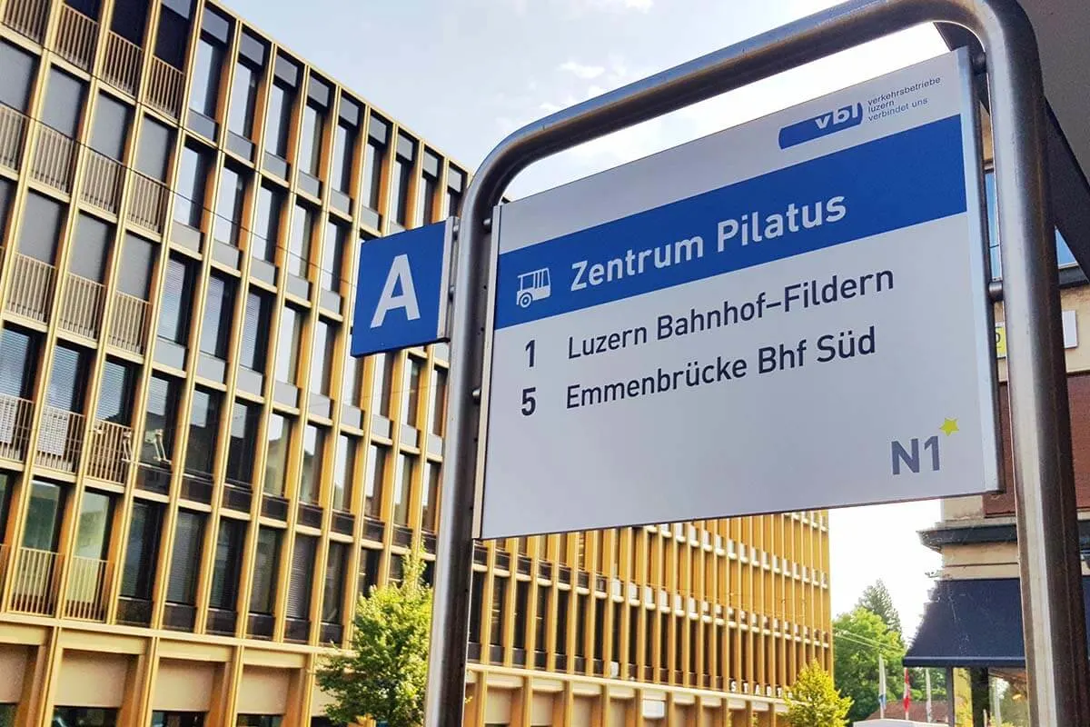 Kriens Zentrum Pilatus bus stop for RBus 1 to Lucerne