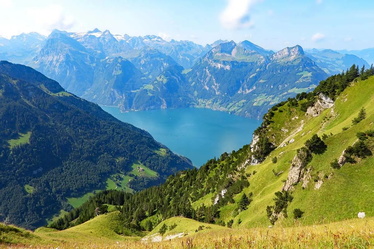 Lake of Uri (4 Cantons Lake) as seen from Stoos Ridge trail in Switzerland