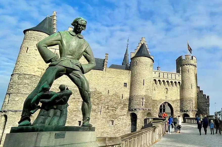 Lange Wapper statue at the Steen castle in Antwerp Belgium