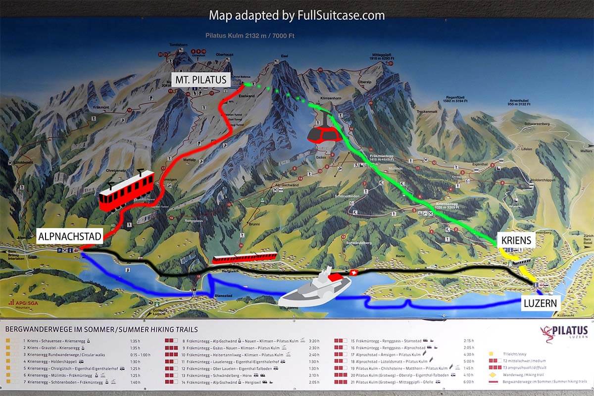 Lucerne - Mt Pilatus map with transport options