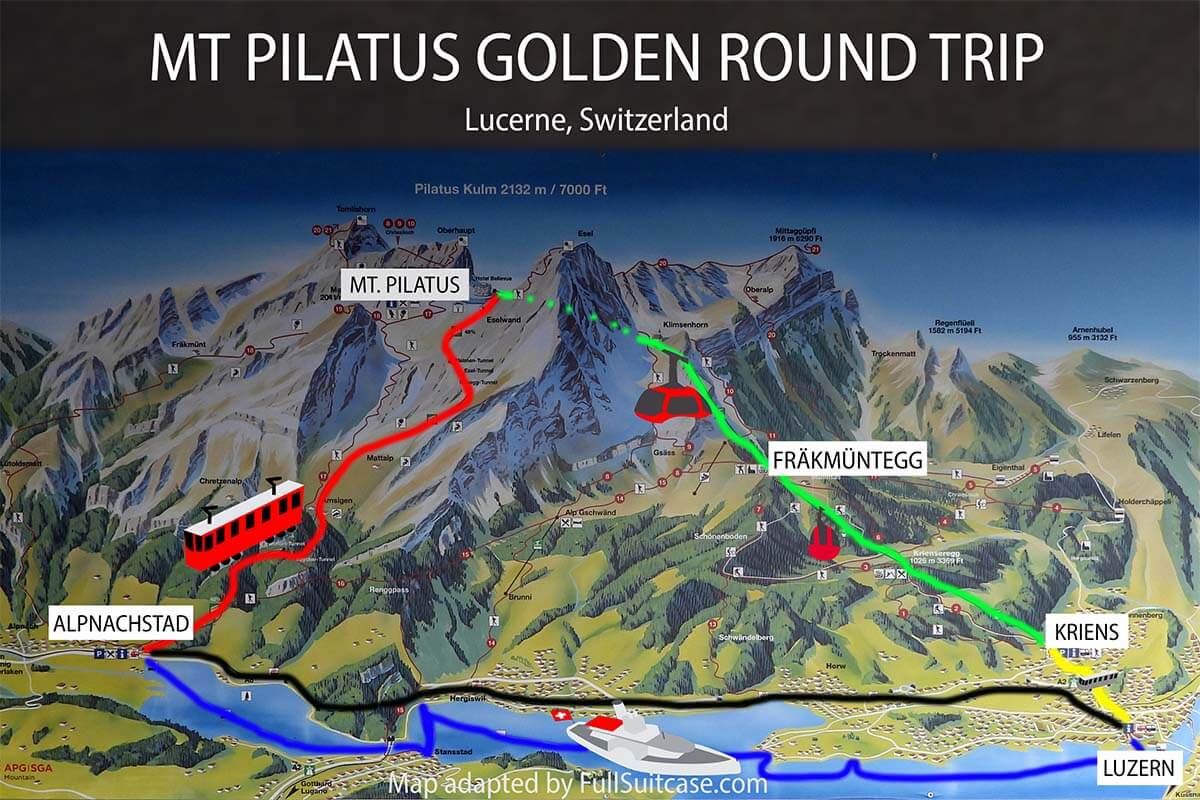 Map of Mount Pilatus Golden Round Trip from Lucerne