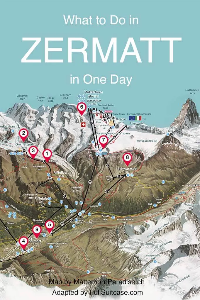 Map of places to visit in Zermatt in one day