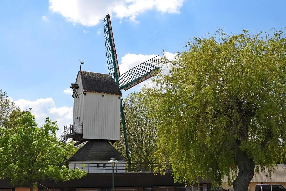 Old windmill in St Anna neighborhood in Antwerp Belgium