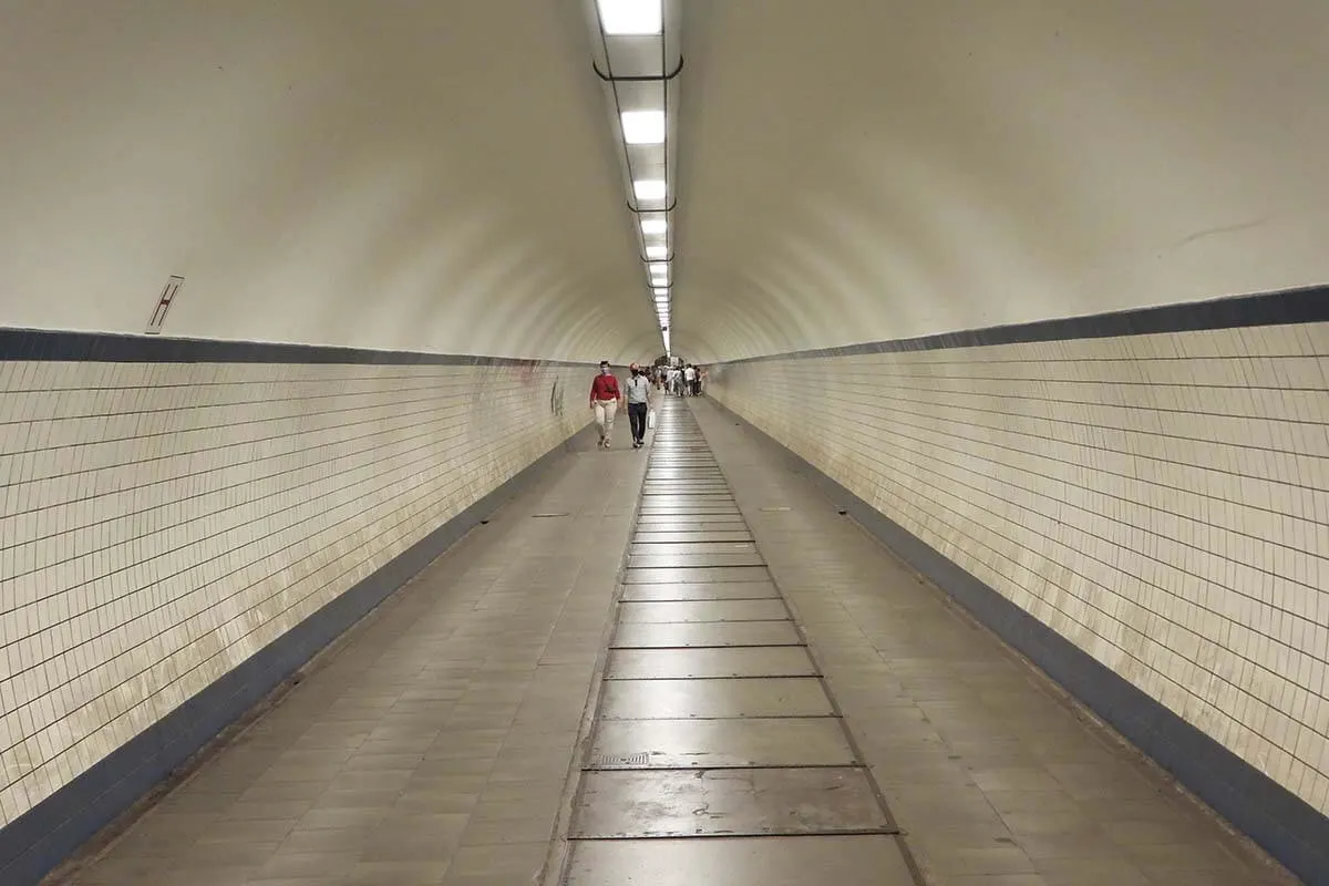 St Anna Tunnel - pedestrian underground tunnel in Antwerp Belgium