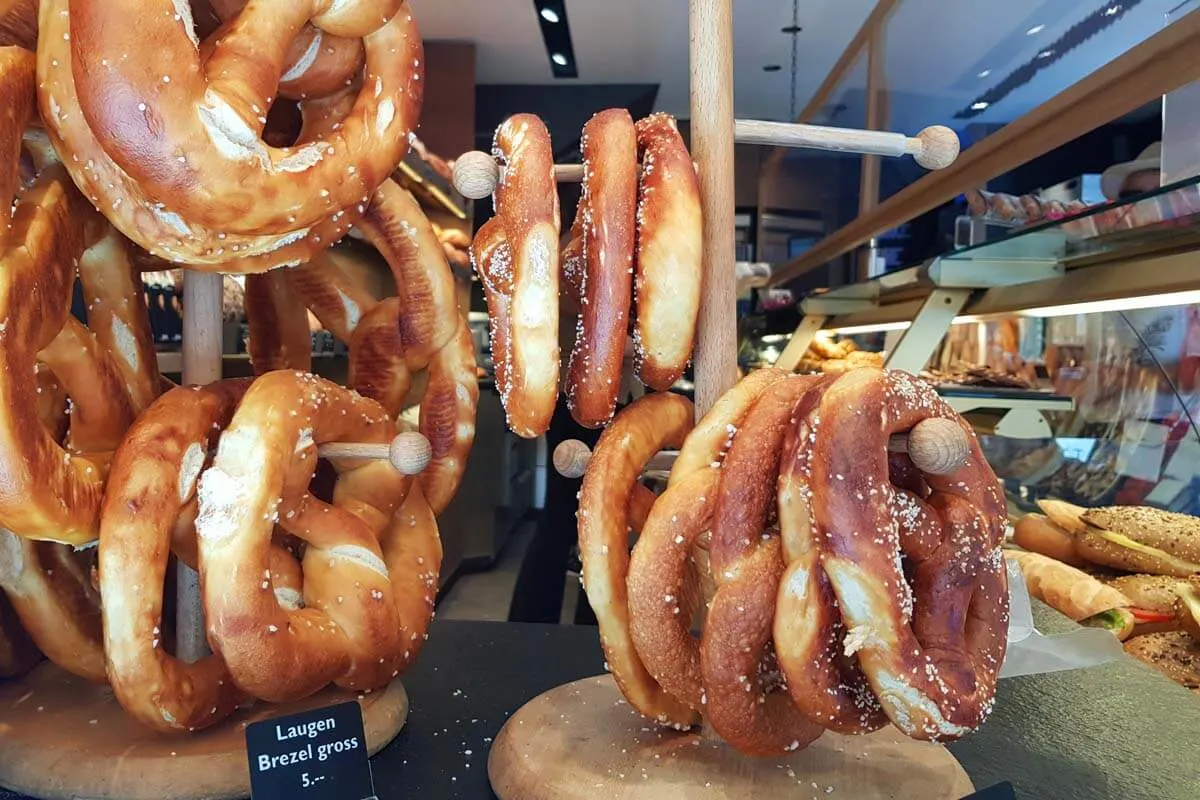 Swiss pretzels for sale at a bakery in Zermatt