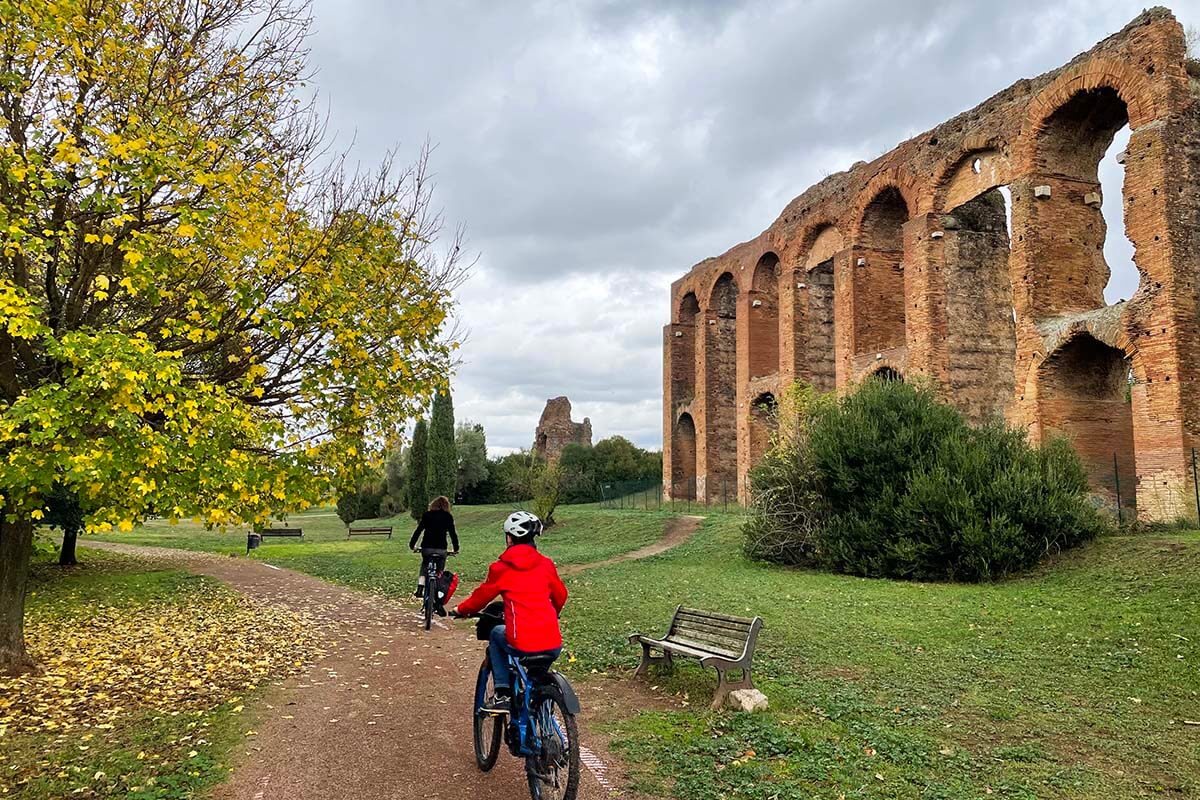 Biking at the Park of the Aqueducts in Rome in November