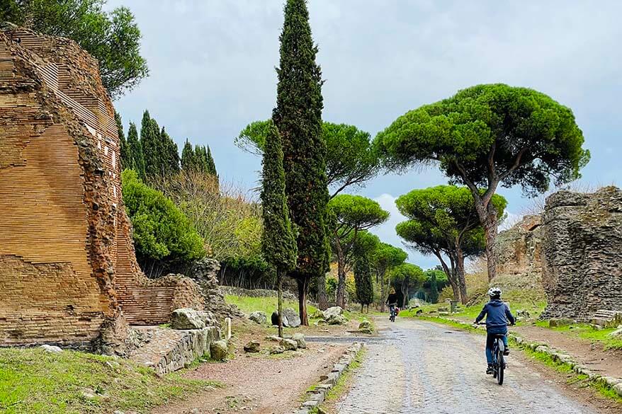 Biking on the Appian Way in Rome