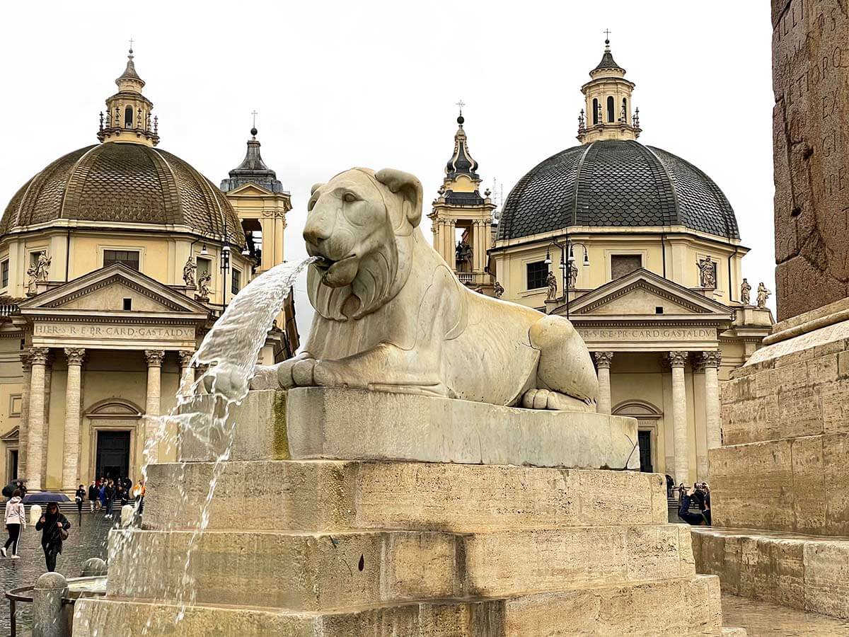 Fountain of the Lions on Piazza del Popolo in Rome