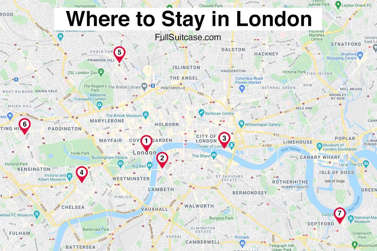 Map of the best areas to stay in London UK