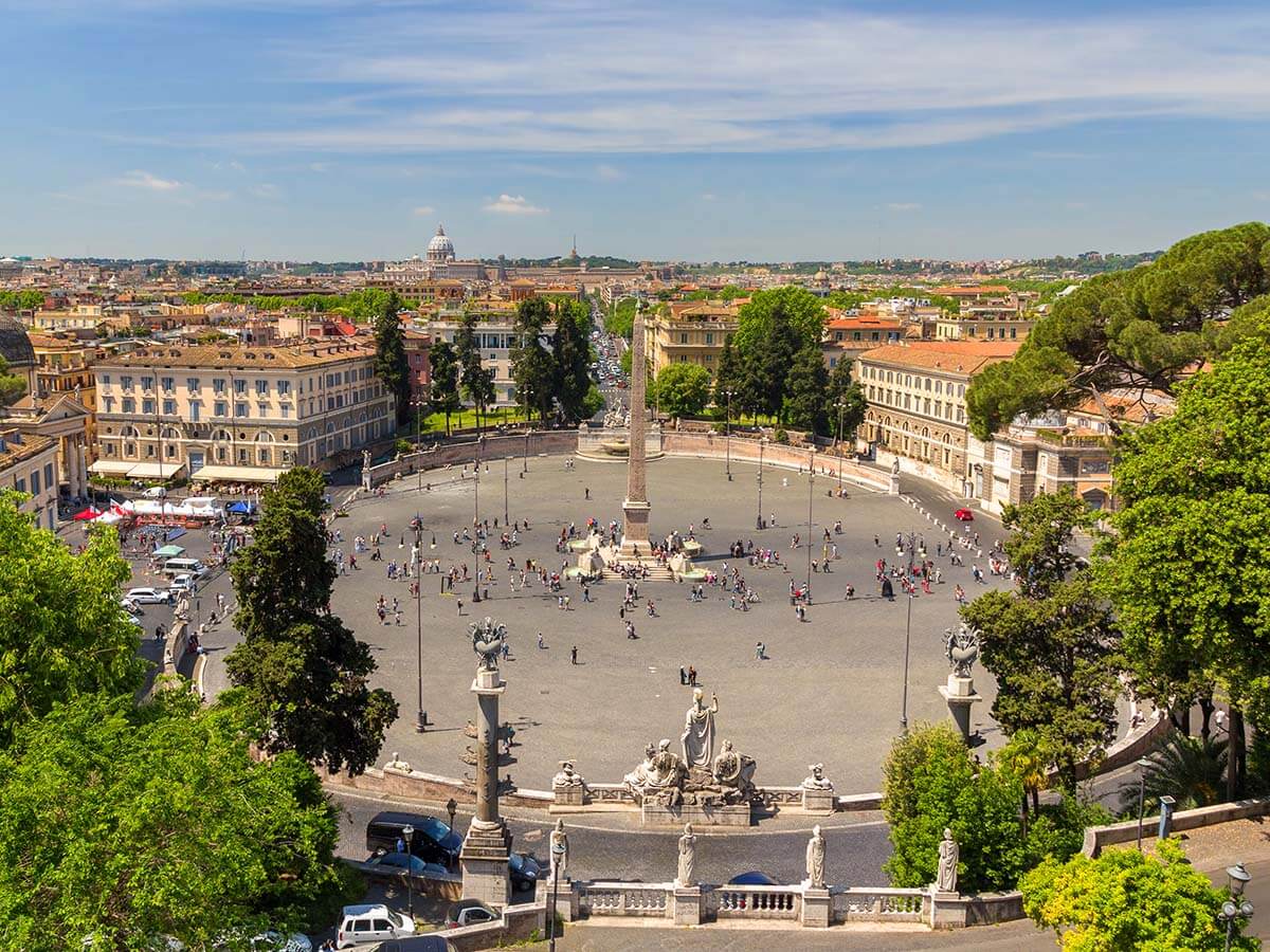 Piazza del Popolo as seen from Terrazza del Pincio viewpoint in Rome