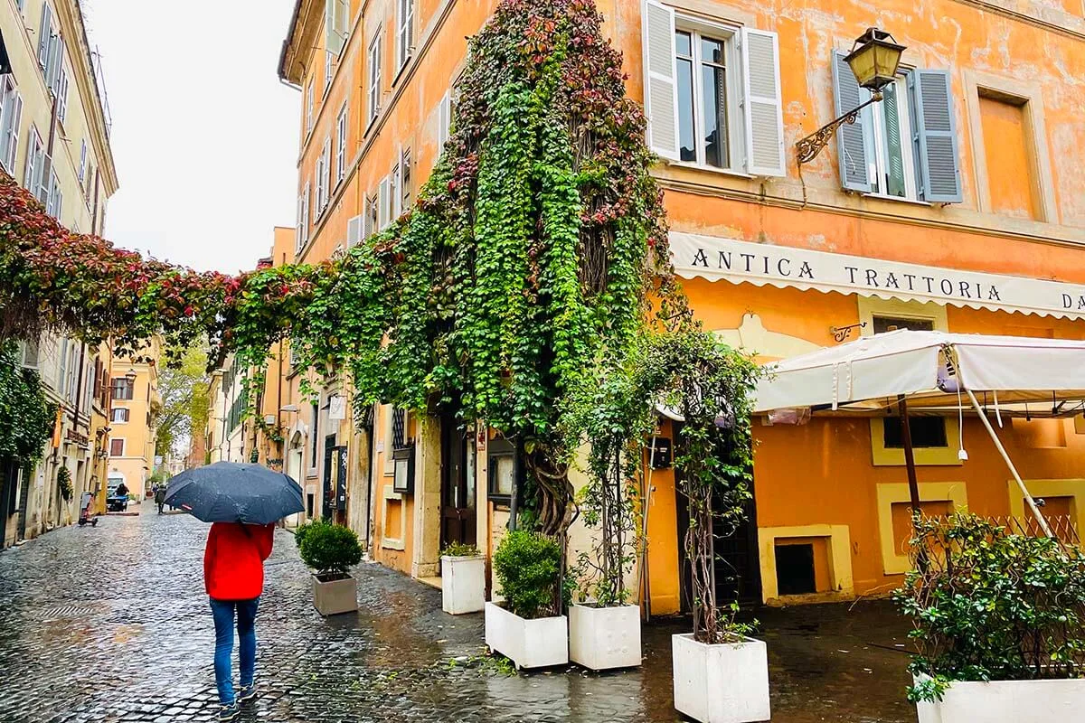 Trastevere in Rome in a rain in November