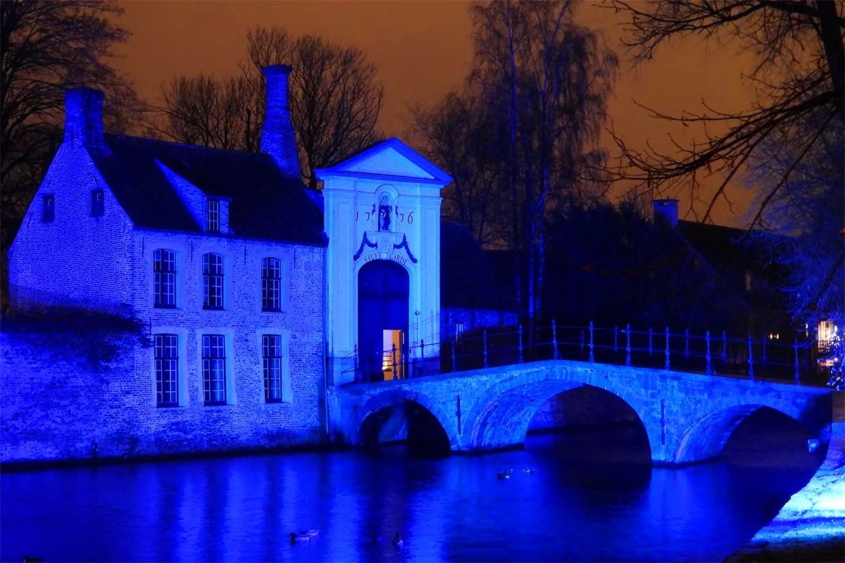 Bruges Beguinage nicely lit at Christmas holiday season