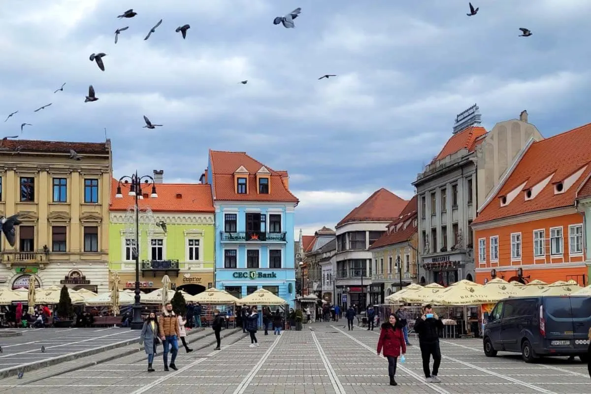 Colorful houses in the old town of Brasov Romania