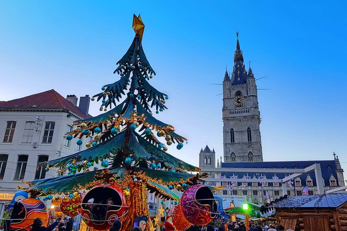 Ghent Christmas market during holiday season in Belgium