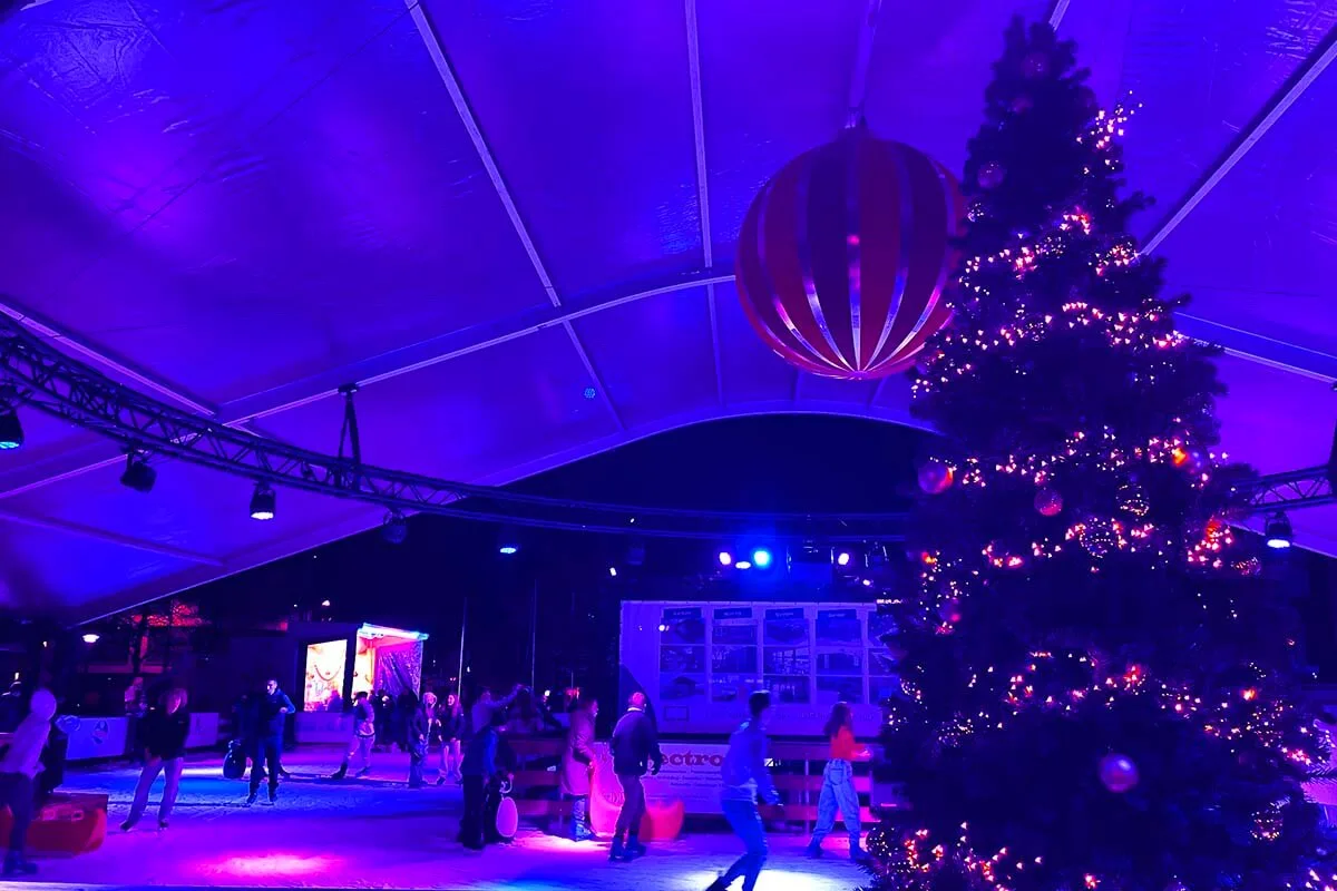 Ice skating rink in a small town in Belgium during holiday season