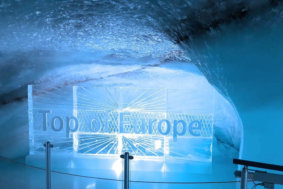 Top of Europe sign inside an Ice Palace at Jungfraujoch