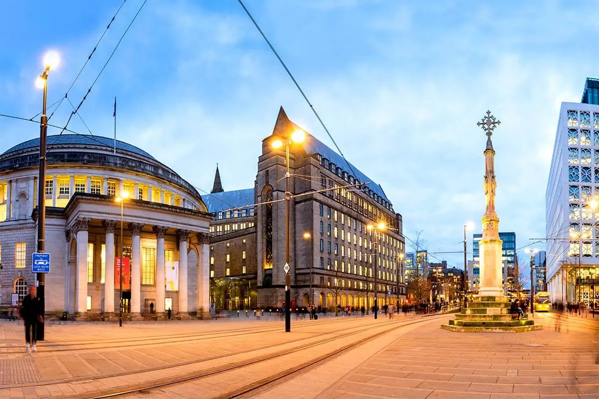 Manchester Central Library and St Peter's Square in Manchester UK