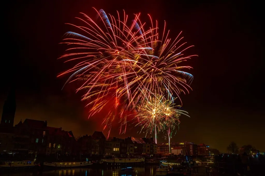 New Year's fireworks in Ghent Belgium