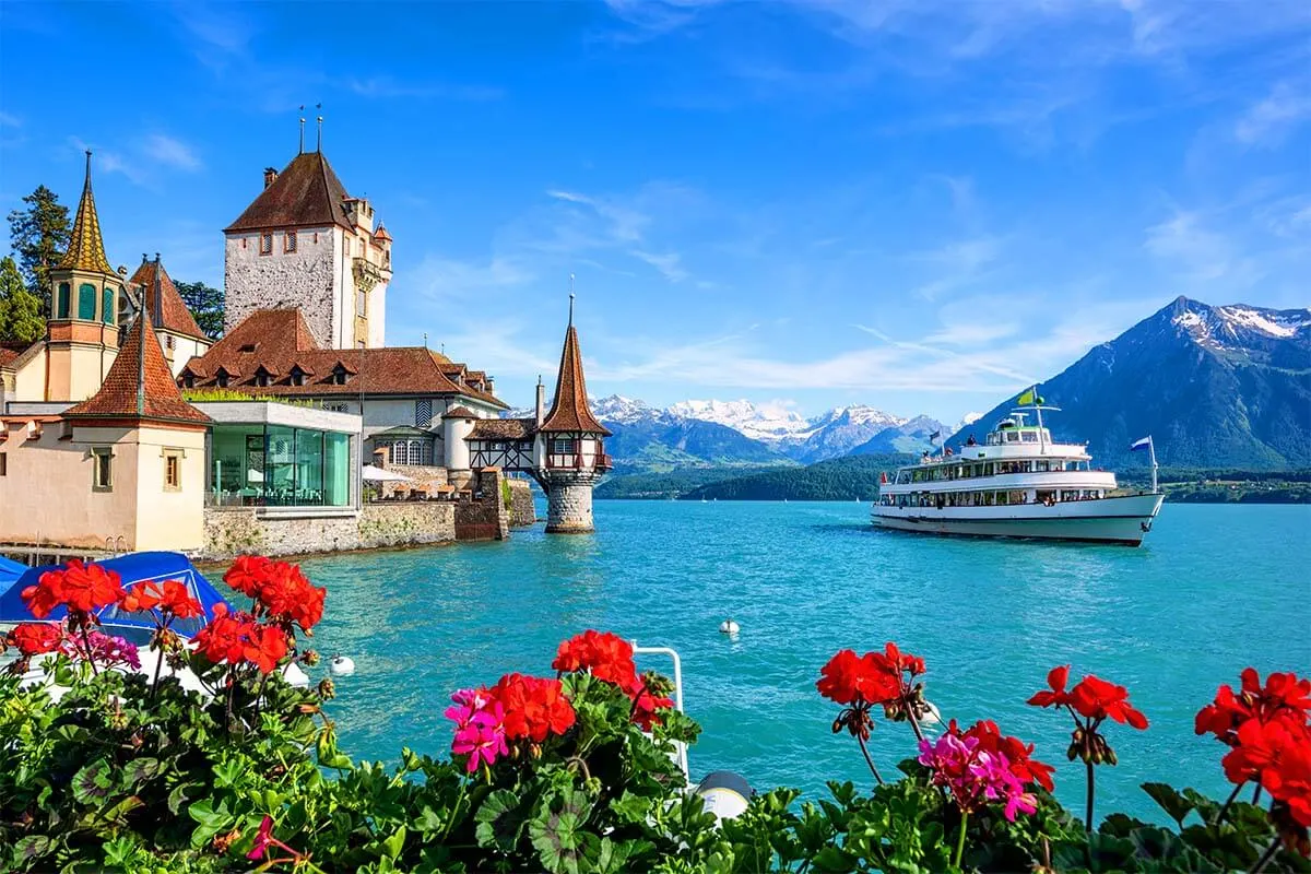 Oberhofen Castle and Thunersee lake in Switzerland