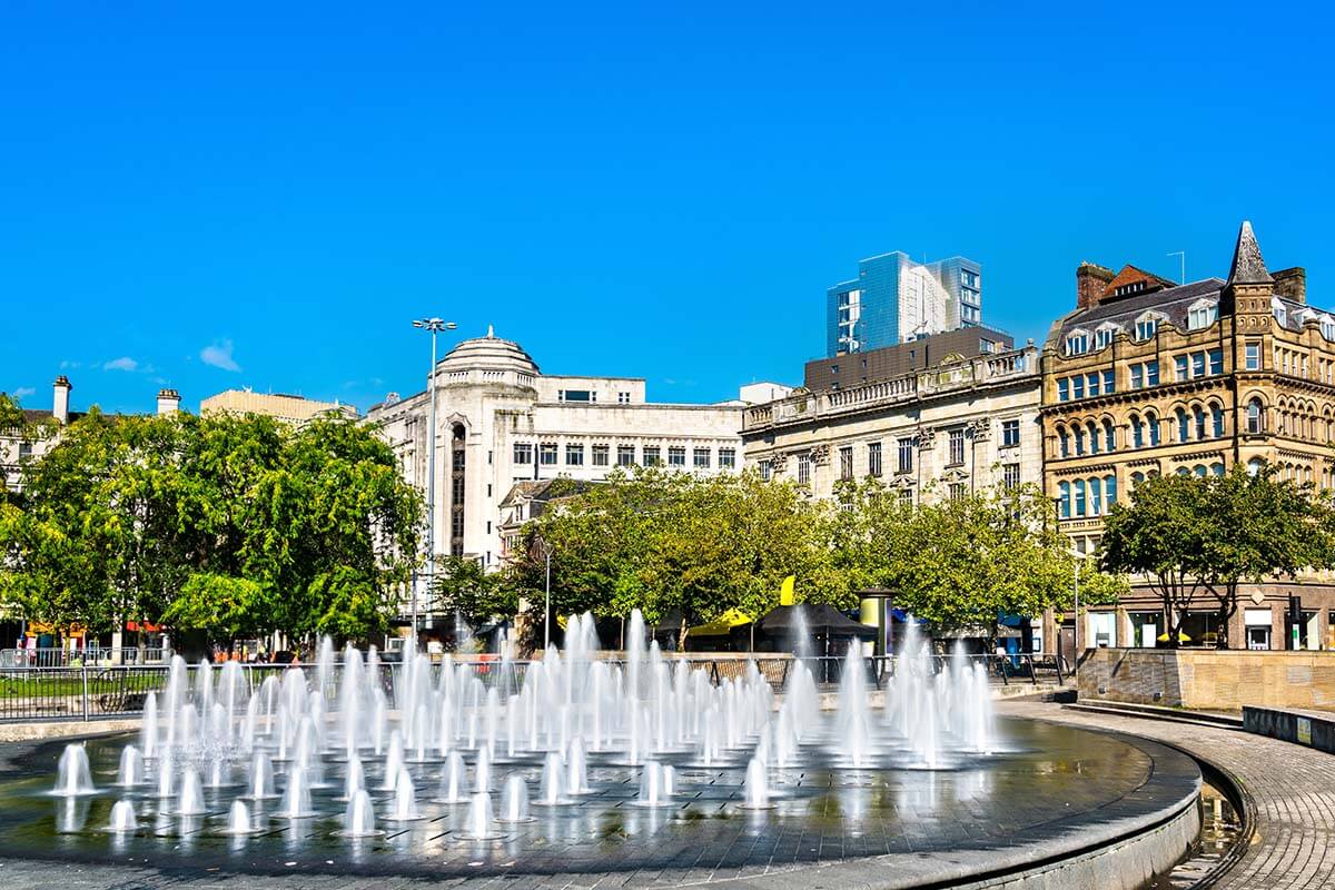 Piccadilly Gardens Fountain in Manchester UK