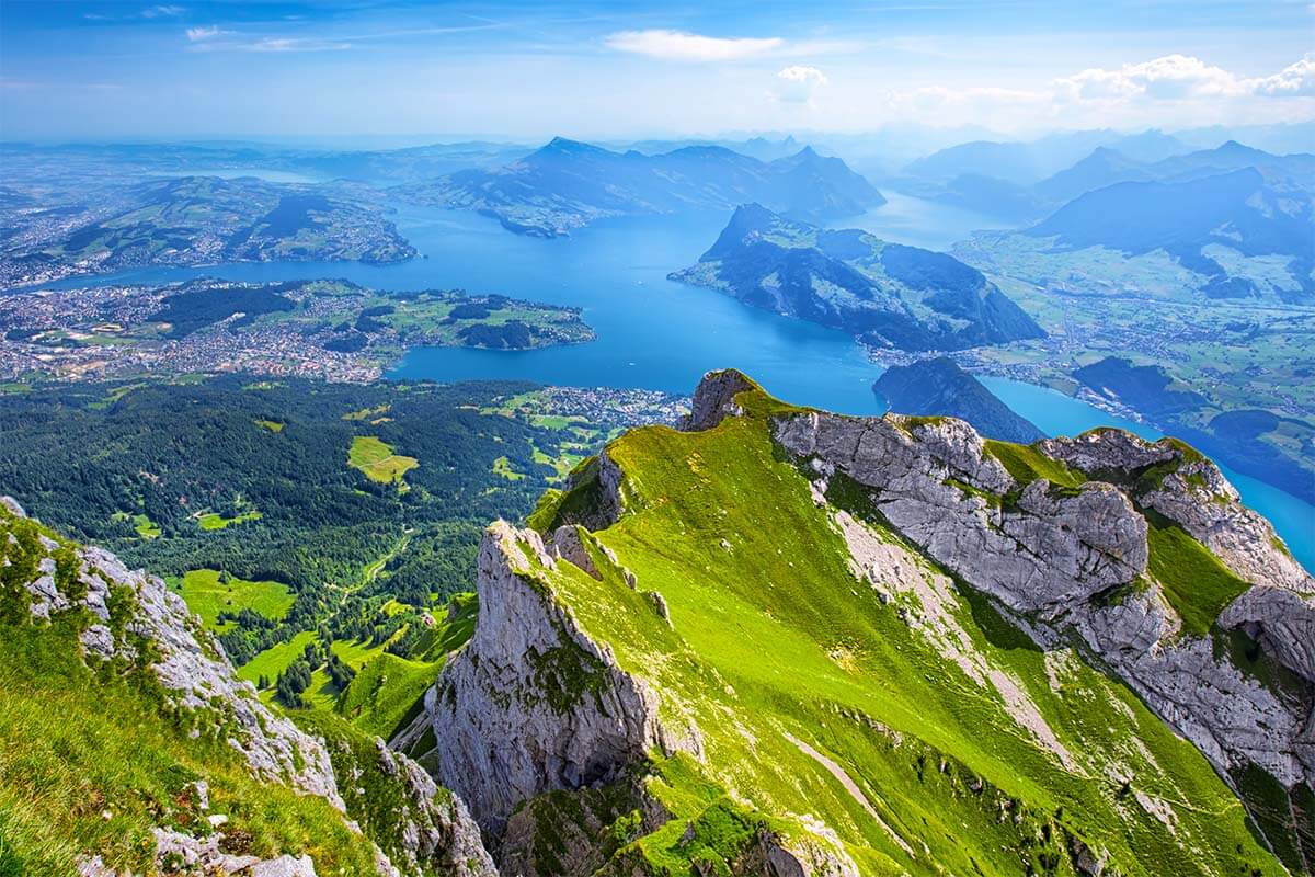 View from Mt Pilatus on a sunny summer day