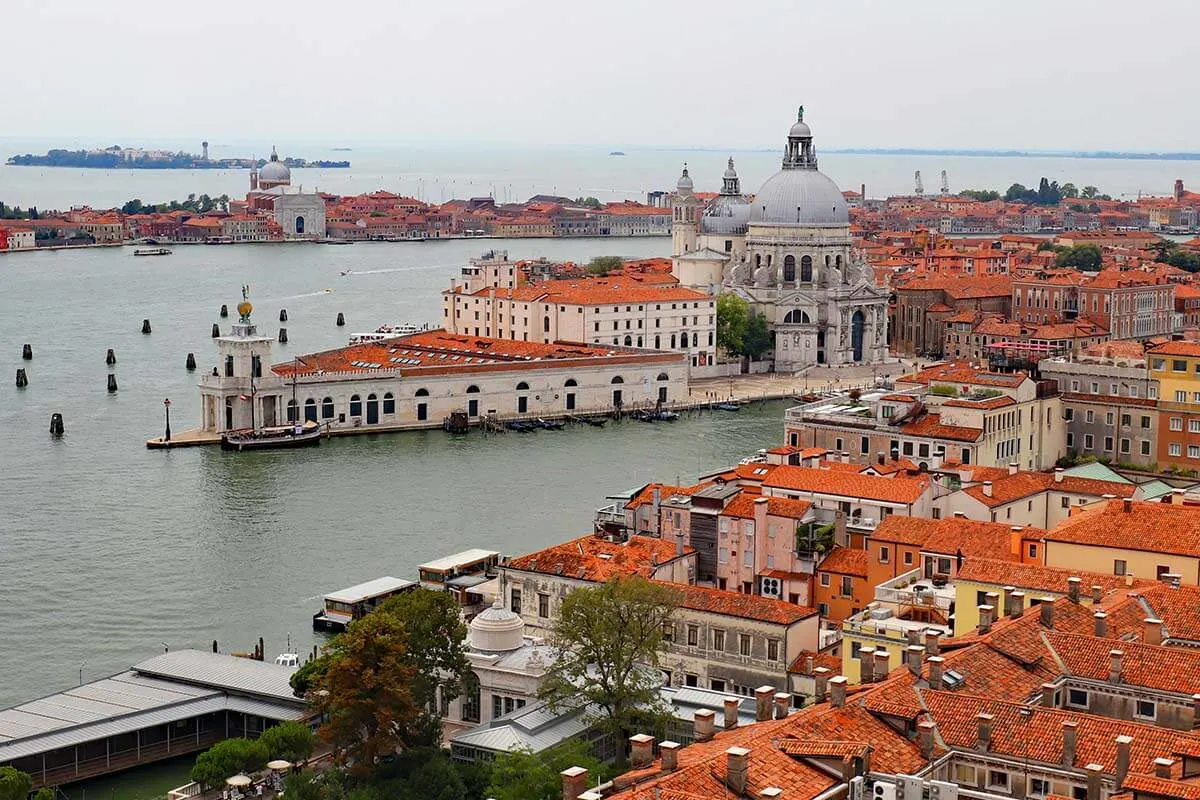 View on Venetian Lagoon from St Mark's Campanile in Venice
