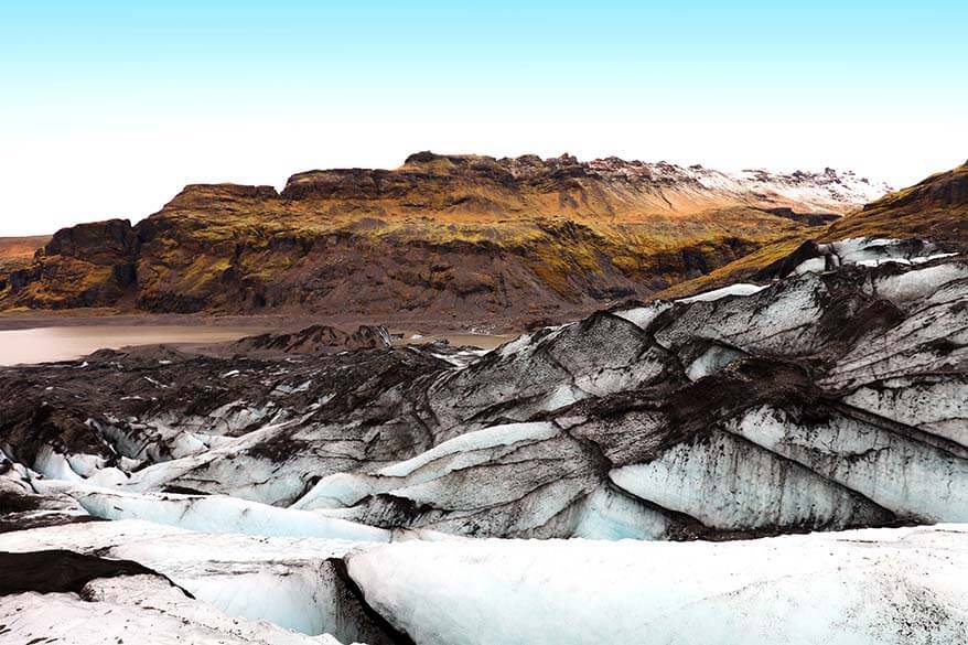 Wandern auf dem Solheimajokull-Gletscher auf Island