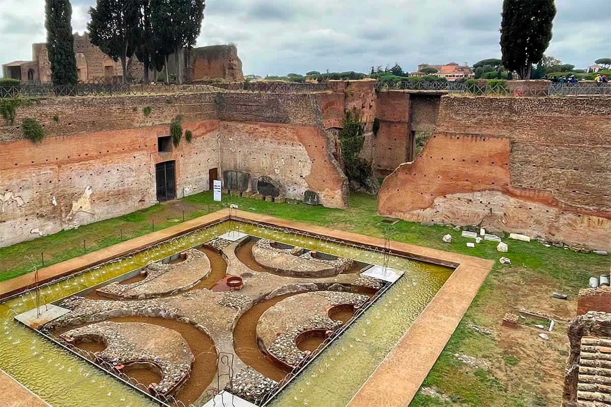 Ancient palace and a fountain at the Palatine Hill in Rome