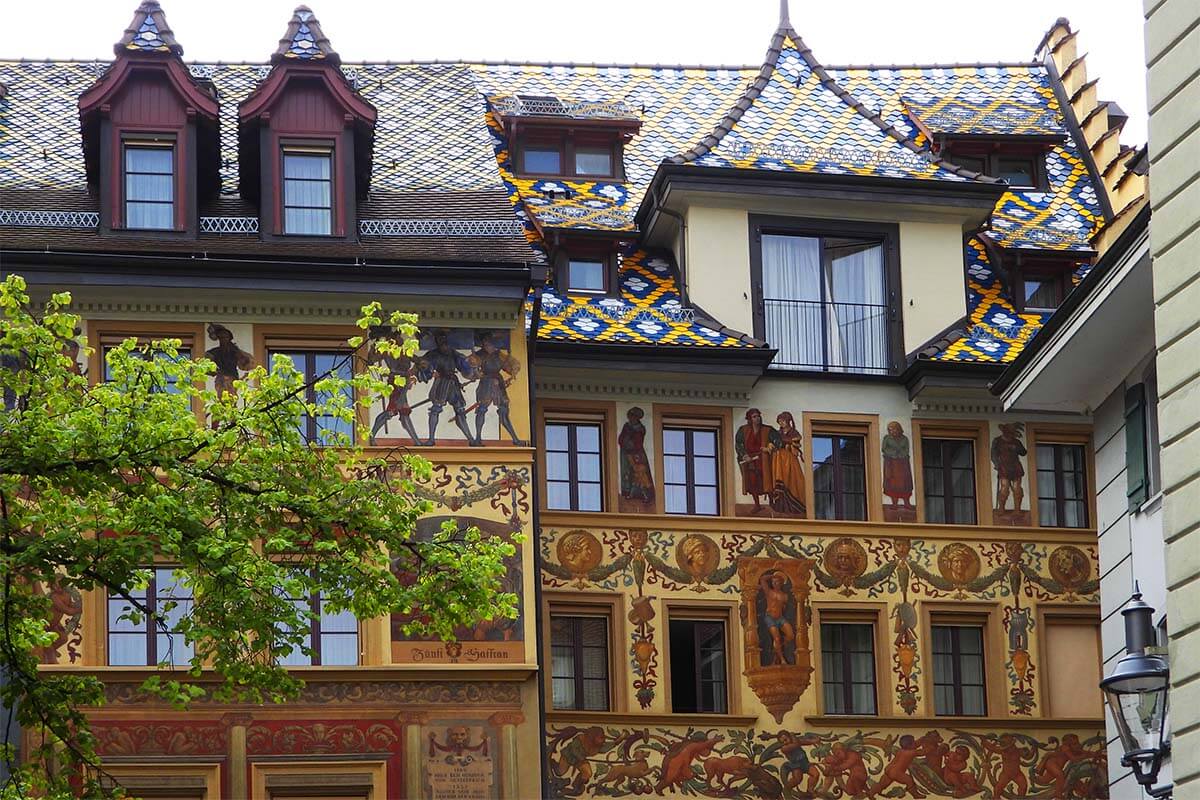Beautiful building of Hotel des Balances on Weinmarkt in Lucerne old town