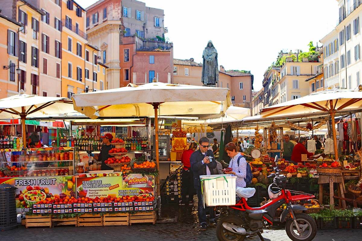 Campo de Fiori square and market in Rome