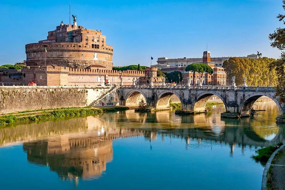 Castel Sant Angelo view from Ponte Vittorio Emanuele II in Rome