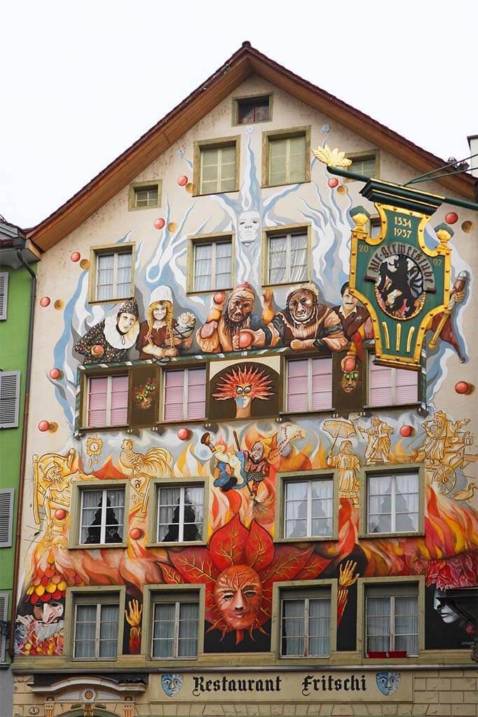 Colorful painted building in Lucerne old town - Restaurant Fritschi